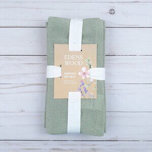 Edens Wood Fabric Dinner Napkins Set of 4 Green Silver Metallic Sparkle 18x18